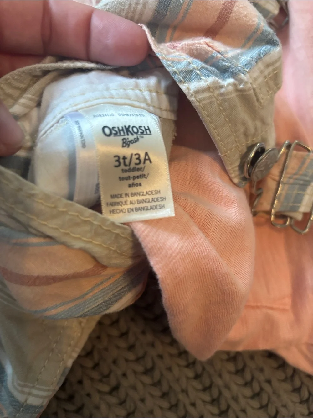OshKosh B'gosh Peach and Blue Striped Short Overalls with peach Tshirt